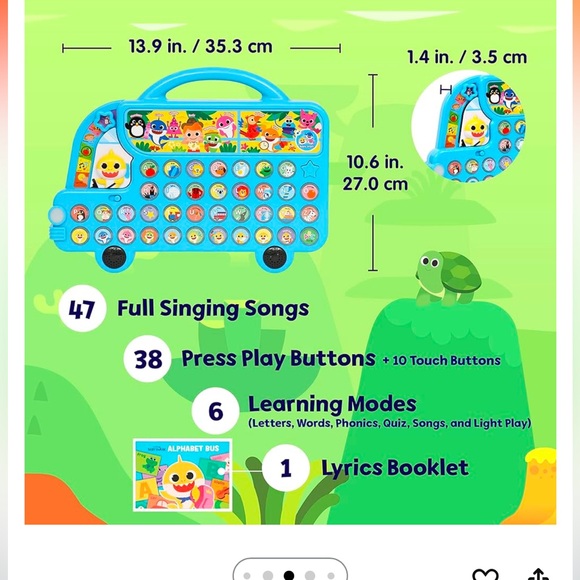 Baby Shark Pinkfong Learning Words Alphabet ABC English Bus Play Toy Baby Kids - Picture 2 of 7